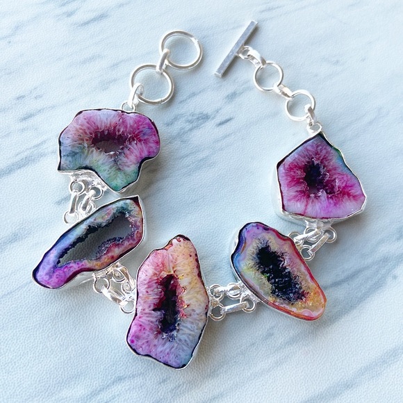 925 Sterling silver rainbow solar quartz bracelet - Picture 2 of 8